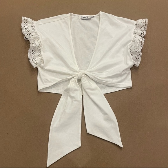 AMUR Vega Tie Front Top White 100% Cotton Size XS - Picture 1 of 10